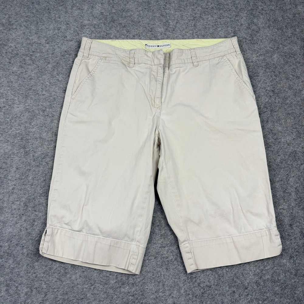 Tommy Hilfiger Bermuda Shorts Womens 12 Tan Khaki Chino Cotton Blend Casual Golf